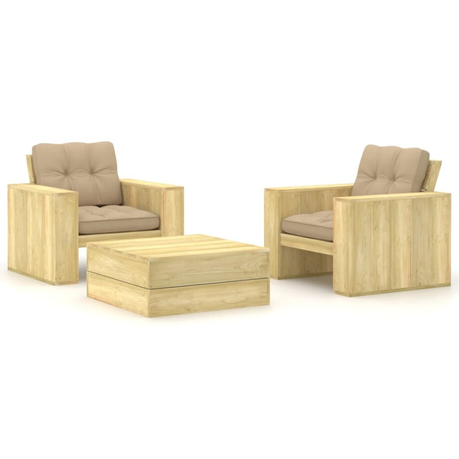 vidaXL 3-delige Loungeset met kussens geïmpregneerd grenenhout afbeelding 1