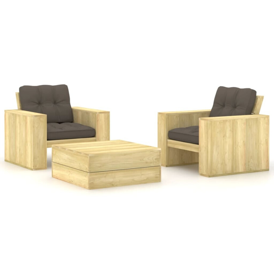 vidaXL 3-delige Loungeset met kussens geïmpregneerd grenenhout afbeelding 1