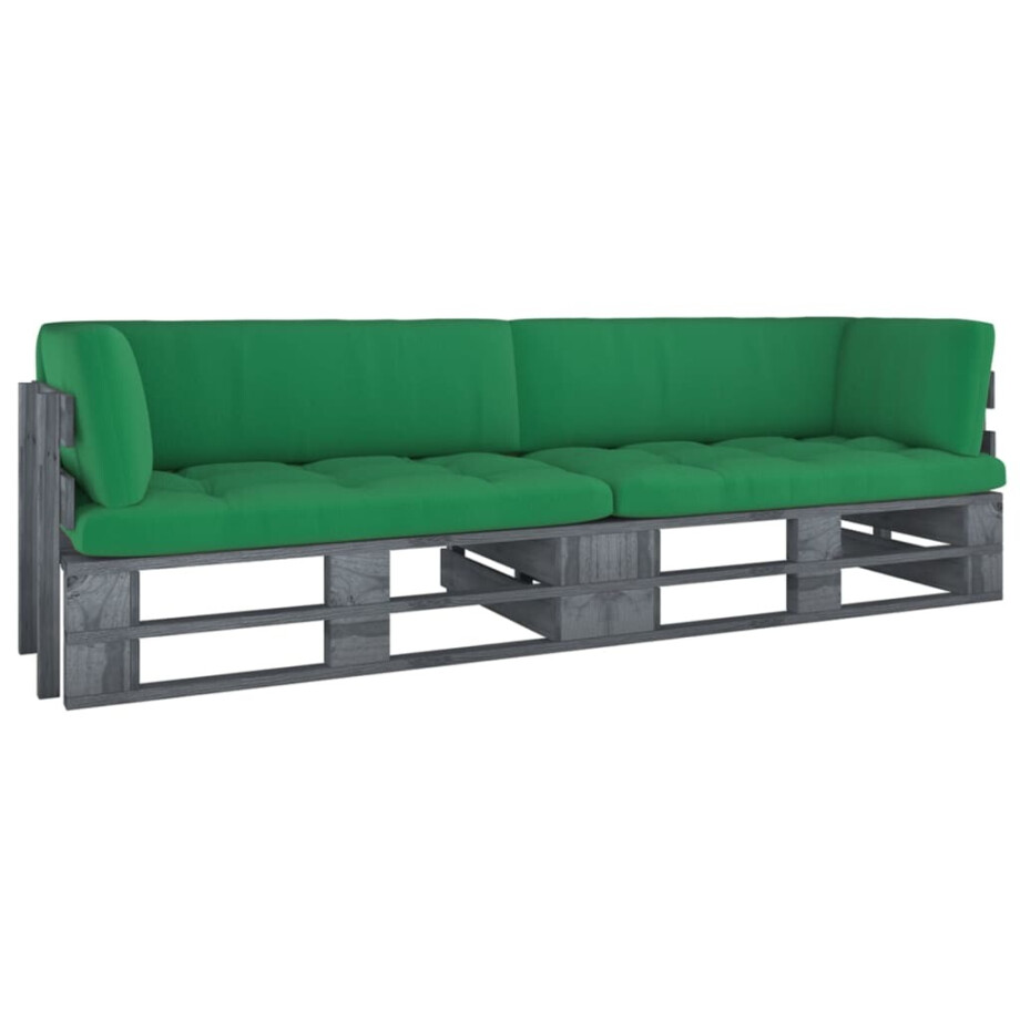 vidaXL Tweezitsbank pallet met kussens grijs geïmpregneerd grenenhout afbeelding 1