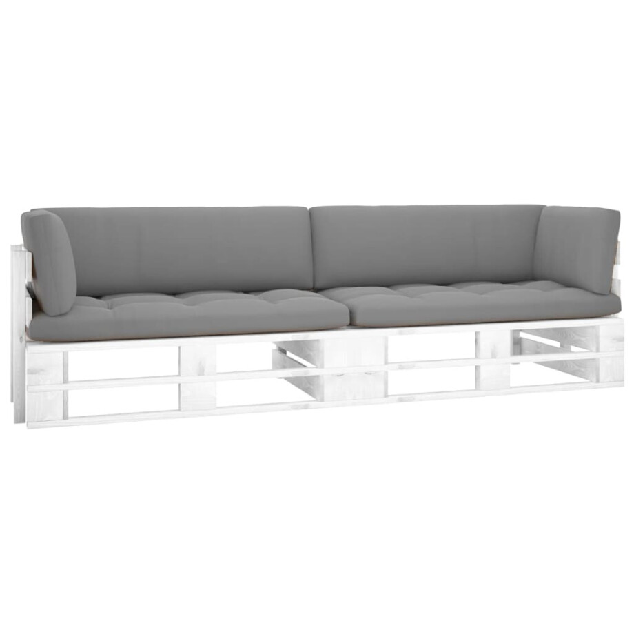 vidaXL Tweezitsbank pallet met kussens wit geïmpregneerd grenenhout afbeelding 1