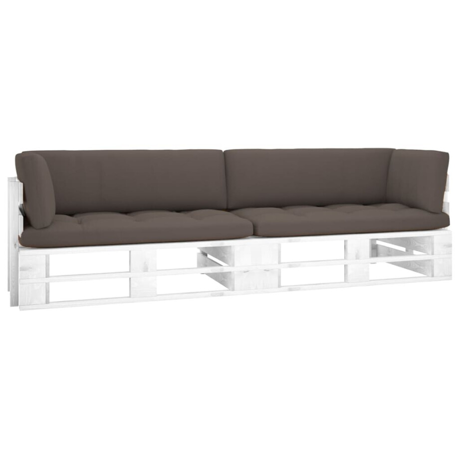 vidaXL Tweezitsbank pallet met kussens wit geïmpregneerd grenenhout afbeelding 1