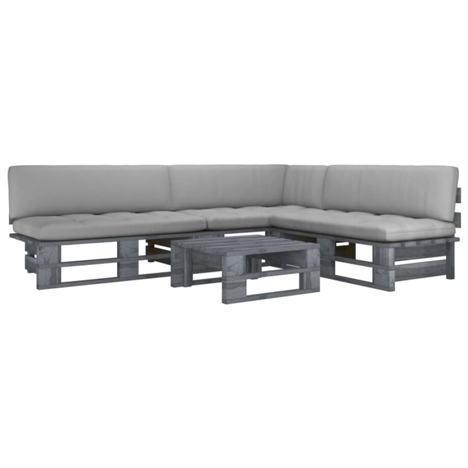 vidaXL 4-delige Loungeset pallet met kussens grijs geïmpregneerd hout afbeelding 1