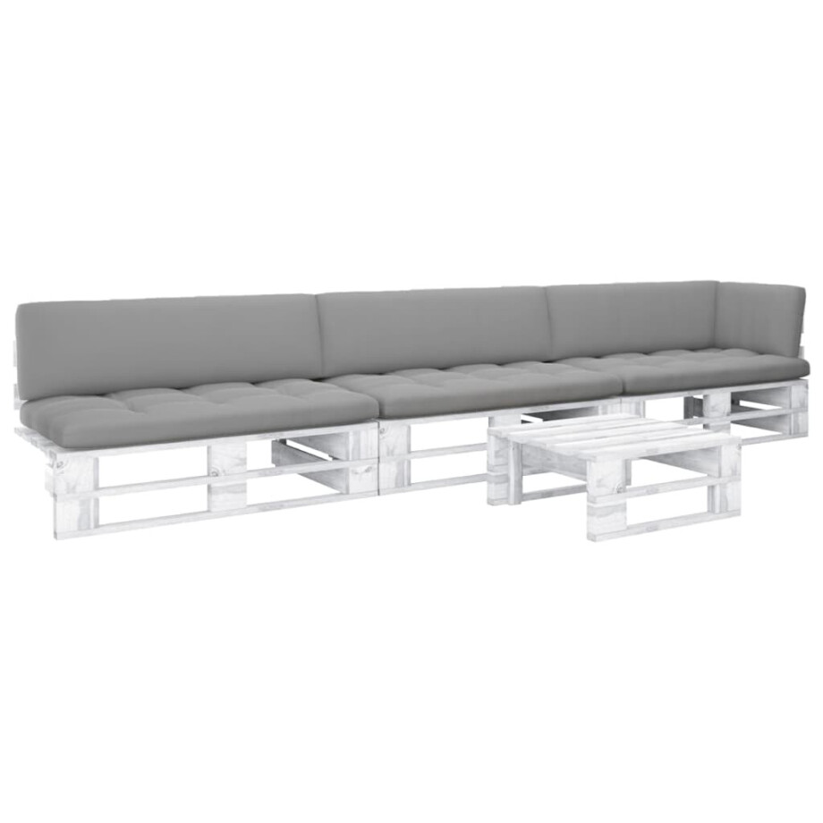 vidaXL 4-delige Loungeset pallet met kussens wit geïmpregneerd hout afbeelding 1