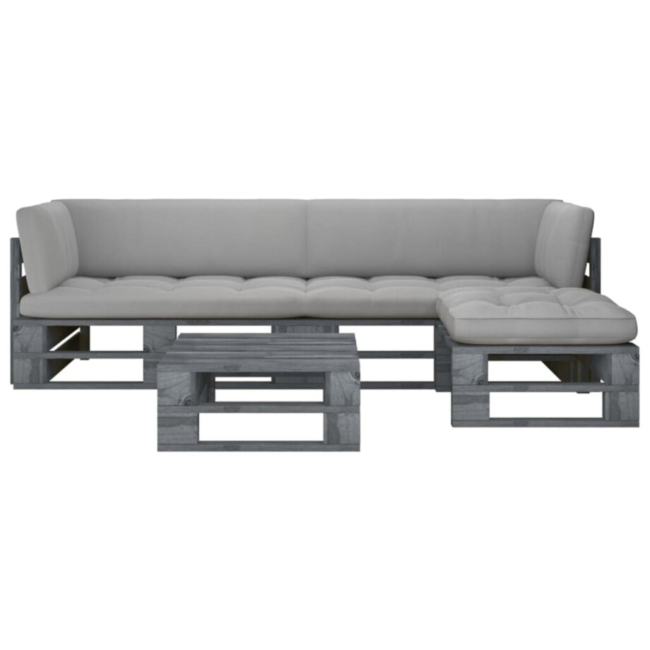 vidaXL 4-delige Loungeset pallet met kussens grijs geïmpregneerd hout afbeelding 1
