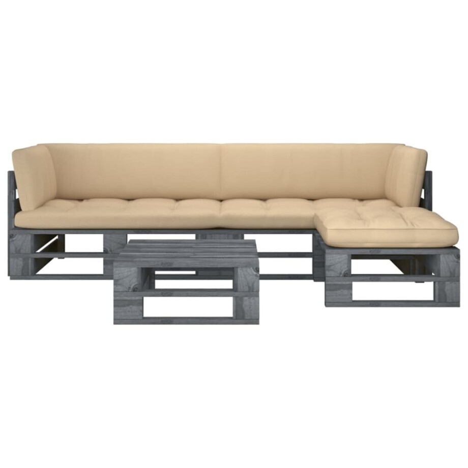 vidaXL 4-delige Loungeset pallet met kussens grijs geïmpregneerd hout afbeelding 1