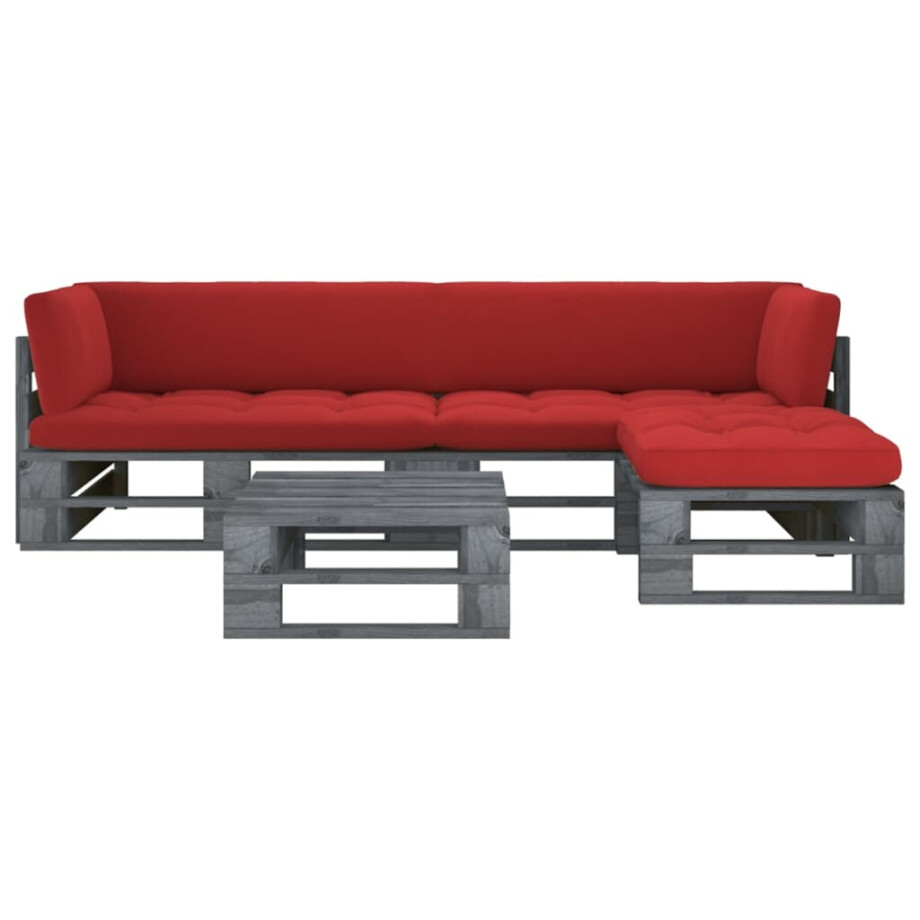 vidaXL 4-delige Loungeset pallet met kussens grijs geïmpregneerd hout afbeelding 1