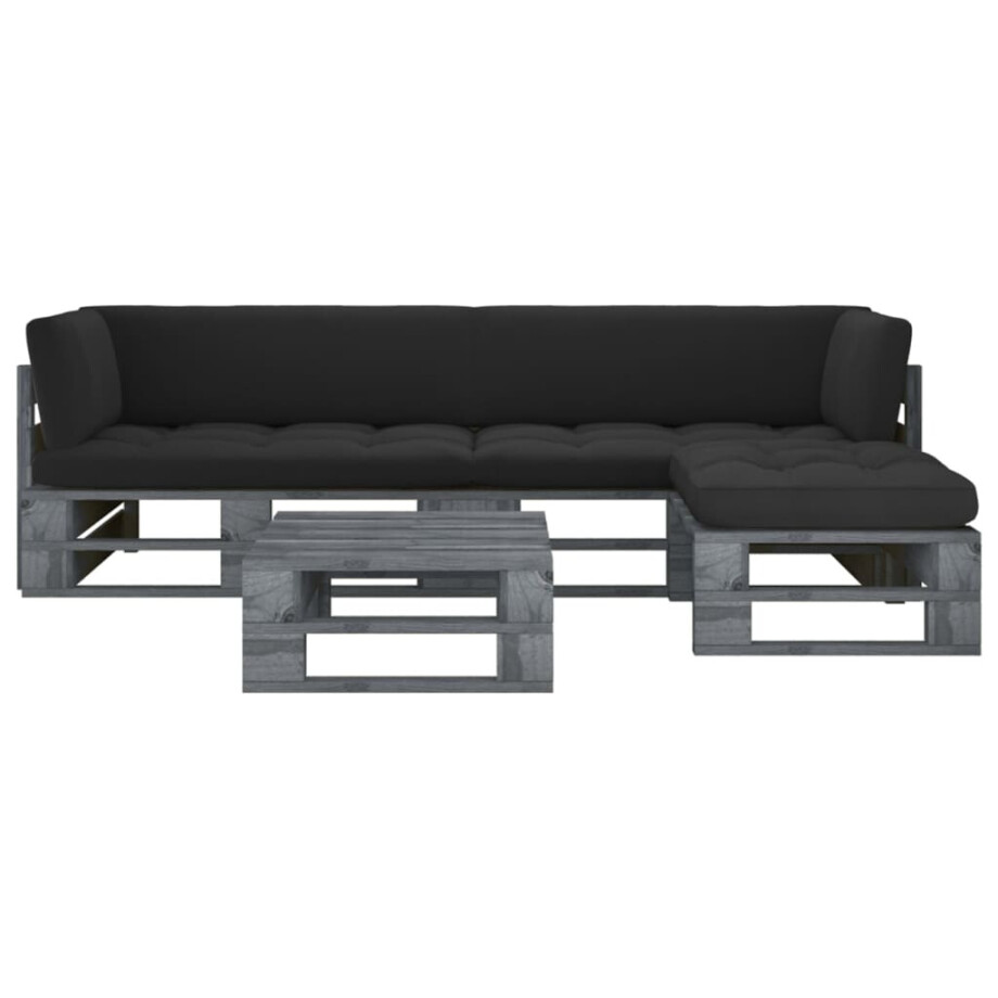 vidaXL 4-delige Loungeset pallet met kussens grijs geïmpregneerd hout afbeelding 1
