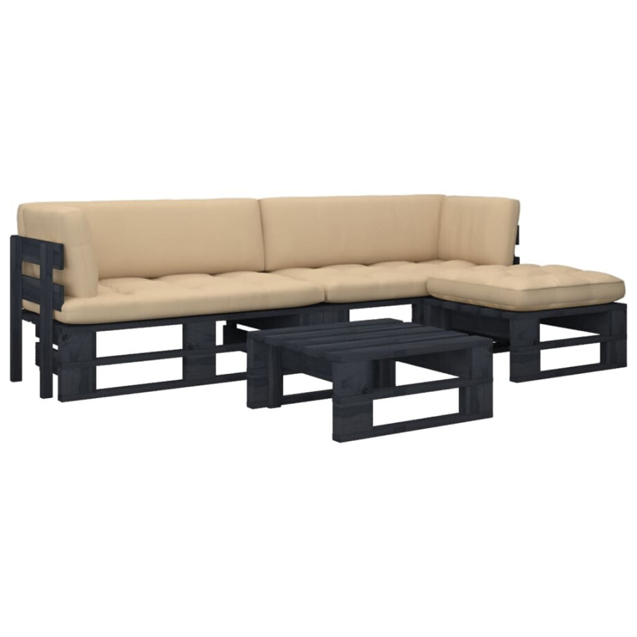vidaXL 4-delige Loungeset pallet met kussens zwart geïmpregneerd hout afbeelding 1