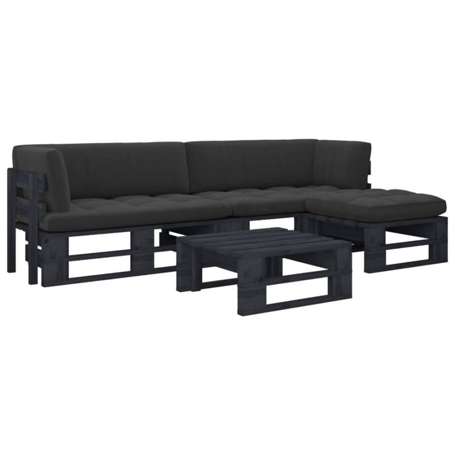 vidaXL 4-delige Loungeset pallet met kussens zwart geïmpregneerd hout vidaXL 4-delige Loungeset pallet met kussens zwart geïmpregneerd hout afbeelding 1