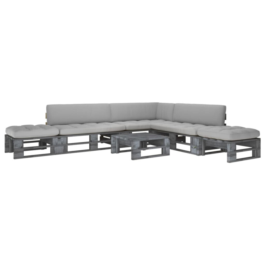 vidaXL 6-delige Loungeset pallet met kussens grijs geïmpregneerd hout afbeelding 1