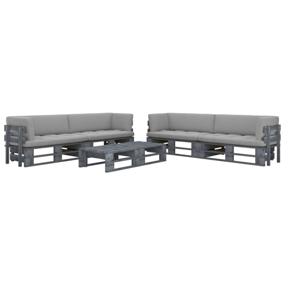 vidaXL 6-delige Loungeset pallet met kussens grijs geïmpregneerd hout afbeelding 1