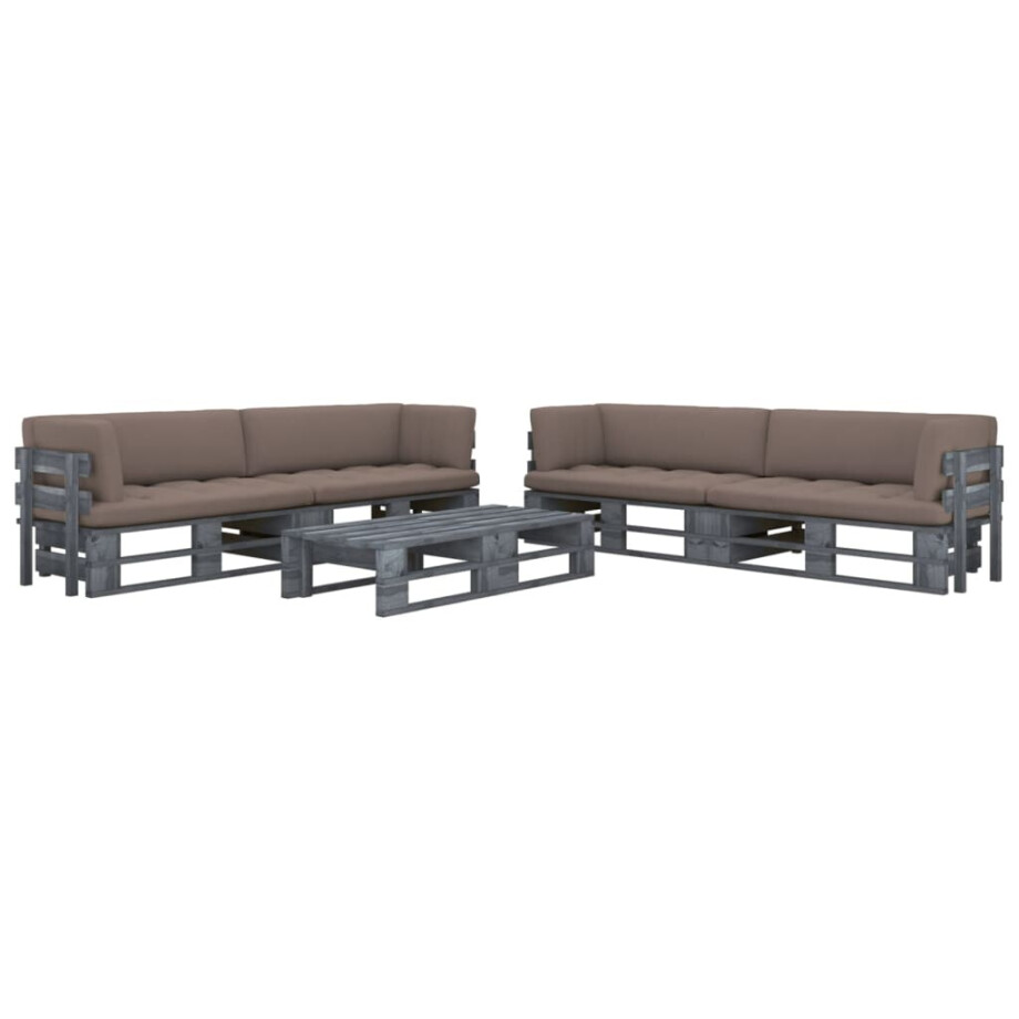 vidaXL 6-delige Loungeset pallet met kussens grijs geïmpregneerd hout afbeelding 1