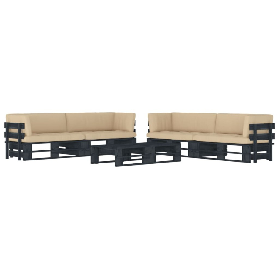 vidaXL 6-delige Loungeset pallet met kussens zwart geïmpregneerd hout afbeelding 1