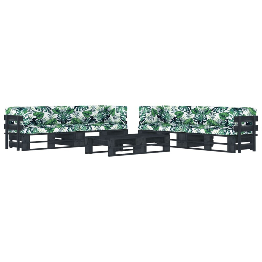 vidaXL 6-delige Loungeset pallet met kussens zwart geïmpregneerd hout afbeelding 1