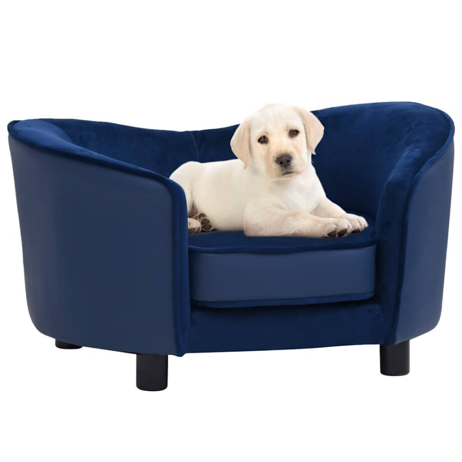 vidaXL Hondenbank 69x49x40 cm pluche en kunstleer blauw afbeelding 1
