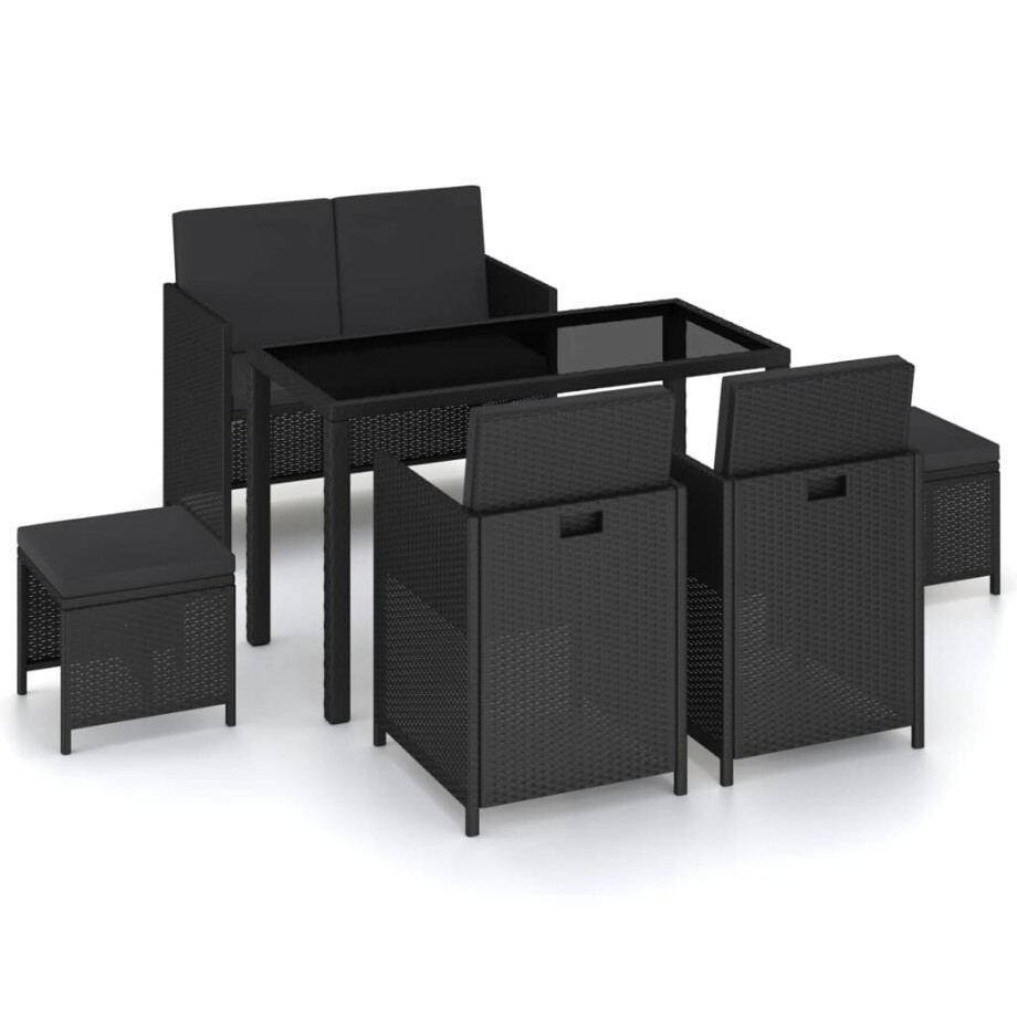 vidaXL 6-delige Tuinset met kussens poly rattan zwart afbeelding 1