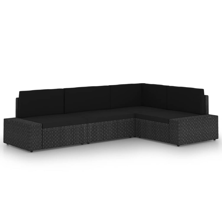 vidaXL 4-delige Loungeset met kussens poly rattan zwart afbeelding 1
