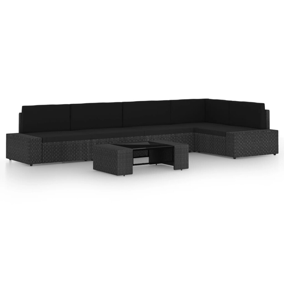 vidaXL 6-delige Loungeset met kussens poly rattan zwart afbeelding 1