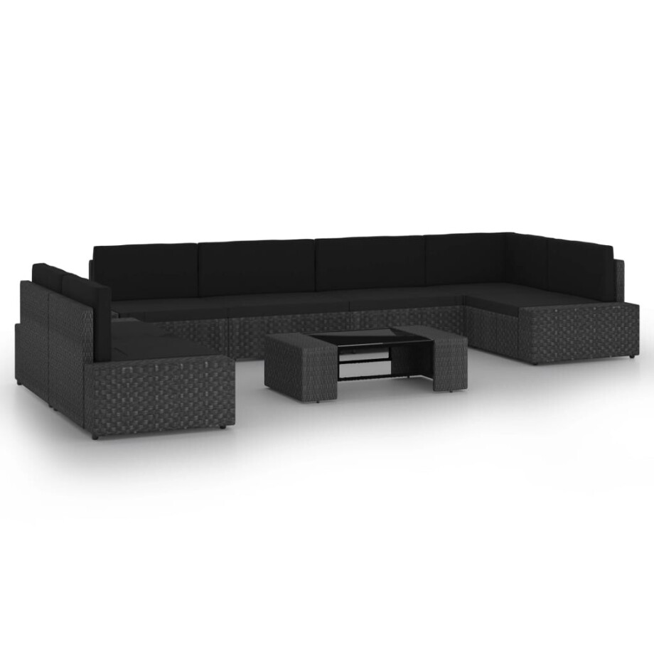 vidaXL 8-delige Loungeset met kussens poly rattan zwart afbeelding 1