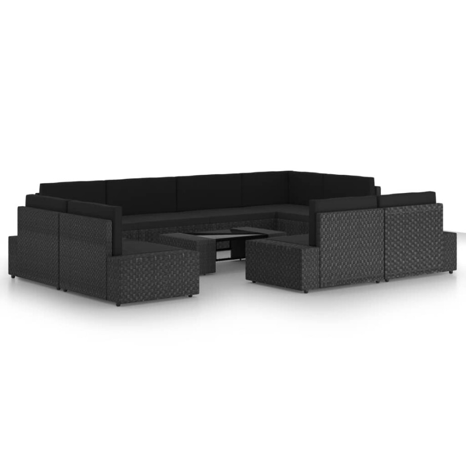 vidaXL 10-delige Loungeset met kussens poly rattan zwart afbeelding 1