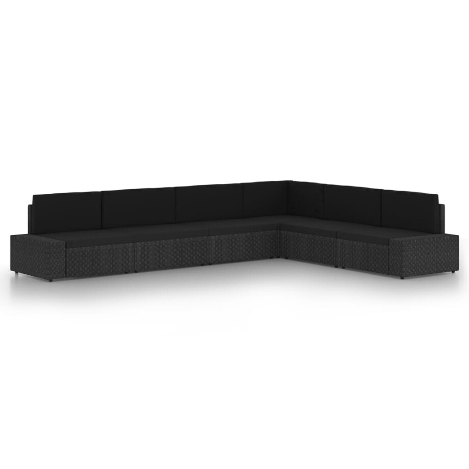 vidaXL 6-delige Loungeset met kussens poly rattan zwart afbeelding 1