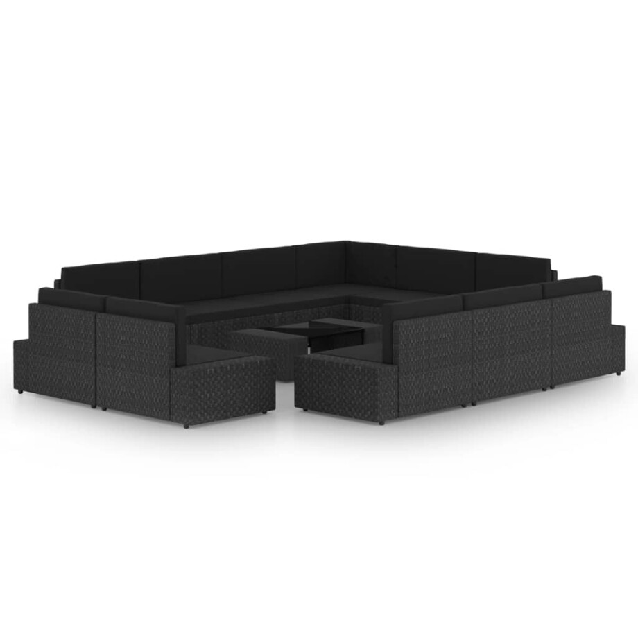 vidaXL 12-delige Loungeset met kussens poly rattan zwart afbeelding 1