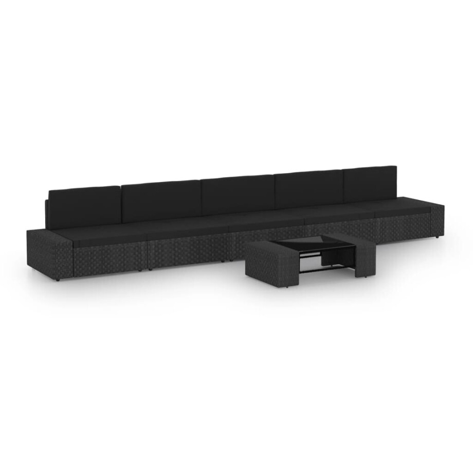 vidaXL 6-delige Loungeset met kussens poly rattan zwart afbeelding 1