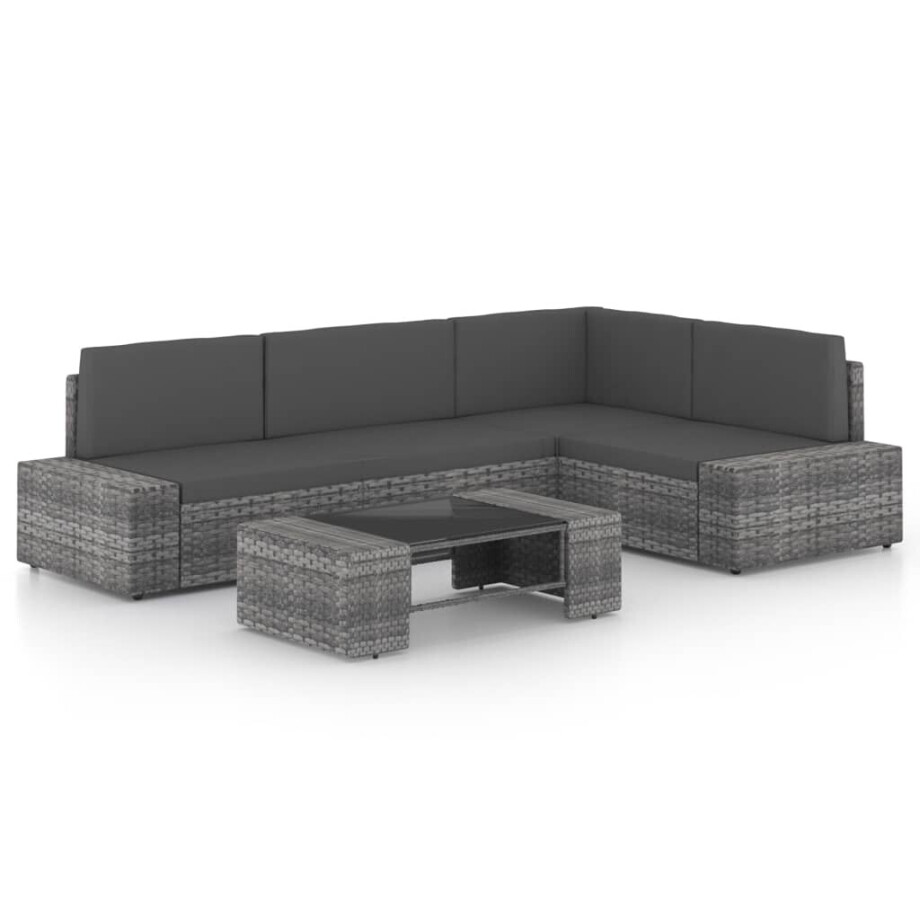 vidaXL 5-delige Loungeset met kussens poly rattan grijs vidaXL 5-delige Loungeset met kussens poly rattan grijs afbeelding 1