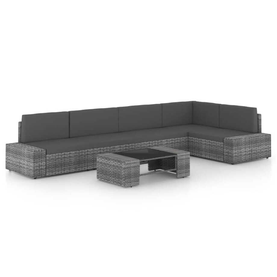 vidaXL 6-delige Loungeset met kussens poly rattan grijs afbeelding 1