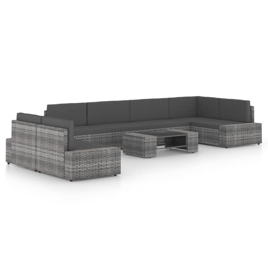 vidaXL 8-delige Loungeset met kussens poly rattan grijs afbeelding 1