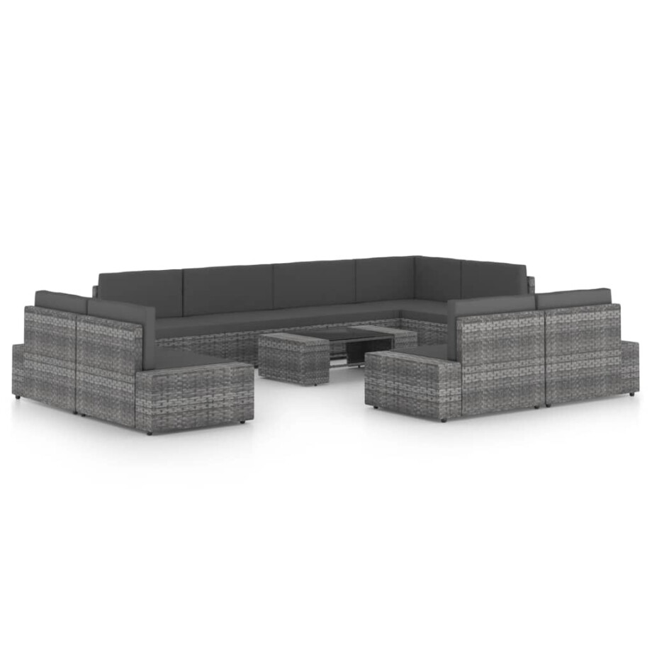 vidaXL 10-delige Loungeset met kussens poly rattan grijs afbeelding 1
