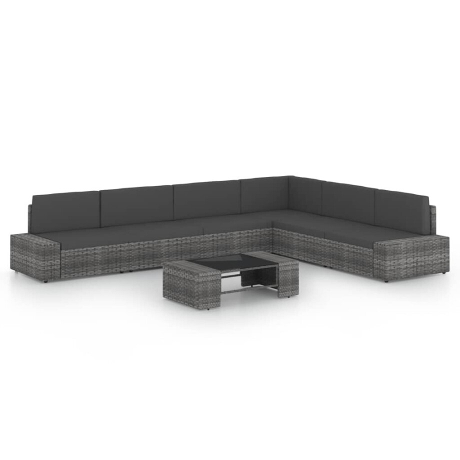 vidaXL 7-delige Loungeset met kussens poly rattan grijs afbeelding 1