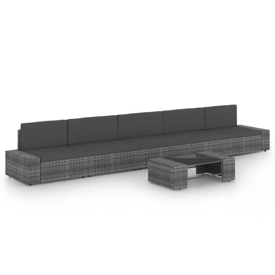 vidaXL 6-delige Loungeset met kussens poly rattan grijs vidaXL 6-delige Loungeset met kussens poly rattan grijs afbeelding 1