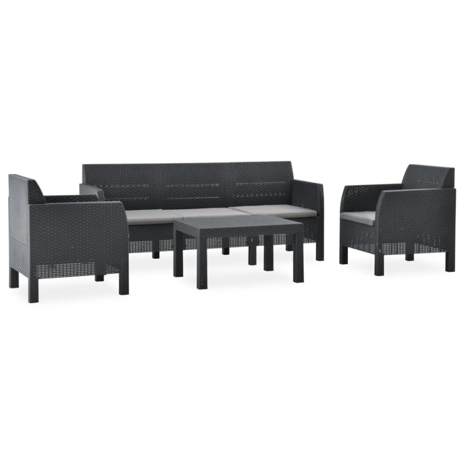 vidaXL 4-delige Loungeset met kussens PP rattan antracietkleurig afbeelding 1