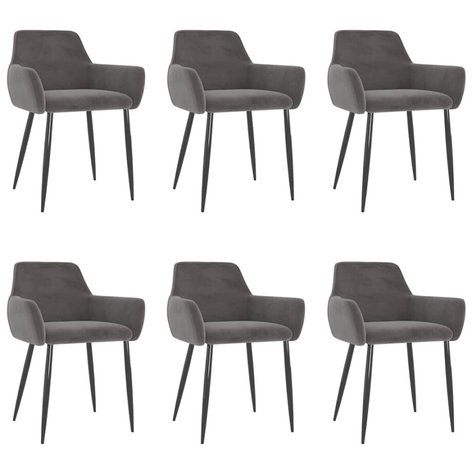 vidaXL Eetkamerstoelen 6 st fluweel donkergrijs vidaXL Eetkamerstoelen 6 st fluweel donkergrijs afbeelding 1