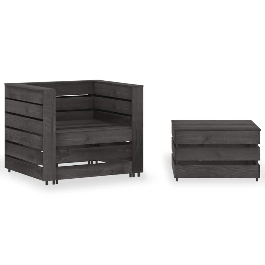 vidaXL 2-delige Loungeset pallet geïmpregneerd grenenhout grijs afbeelding 1