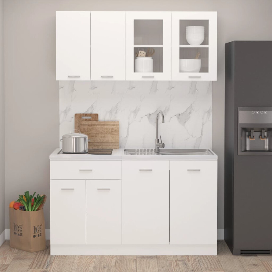 vidaXL 4-delige Keukenkastenset Lyon bewerkt hout wit vidaXL 4-delige Keukenkastenset Lyon bewerkt hout wit afbeelding 1