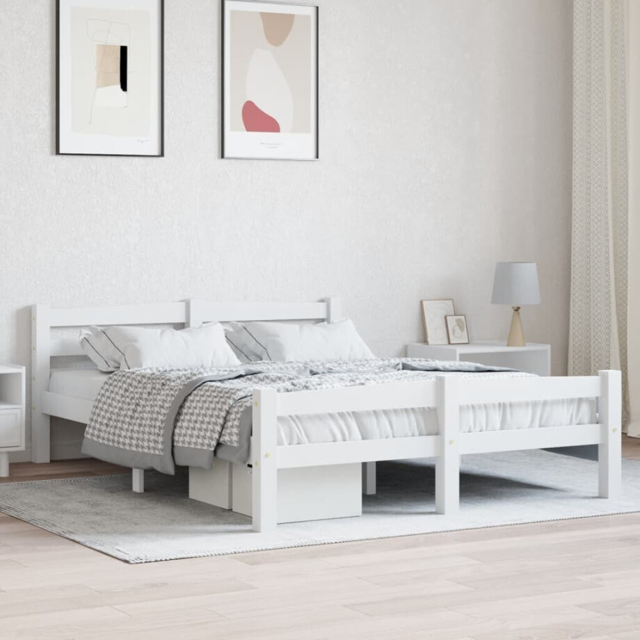 vidaXL Bedframe massief grenenhout wit 120x200 cm vidaXL Bedframe massief grenenhout wit 120x200 cm afbeelding 1