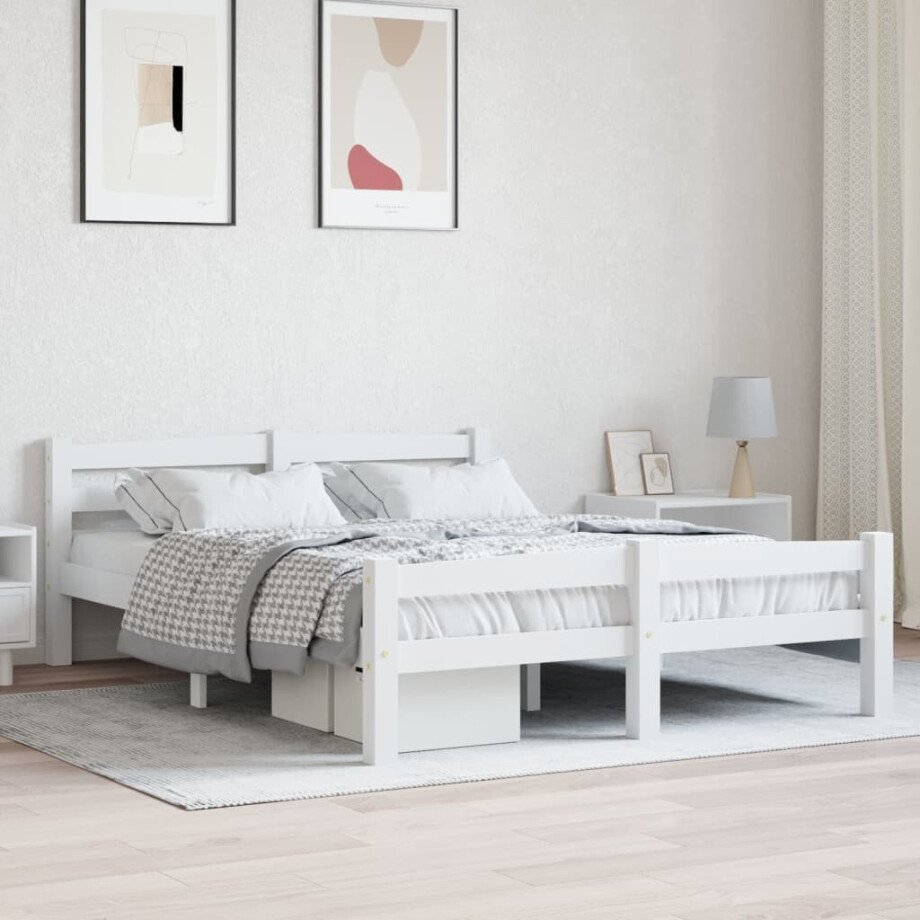 vidaXL Bedframe massief grenenhout wit 140x200 cm vidaXL Bedframe massief grenenhout wit 140x200 cm afbeelding 1