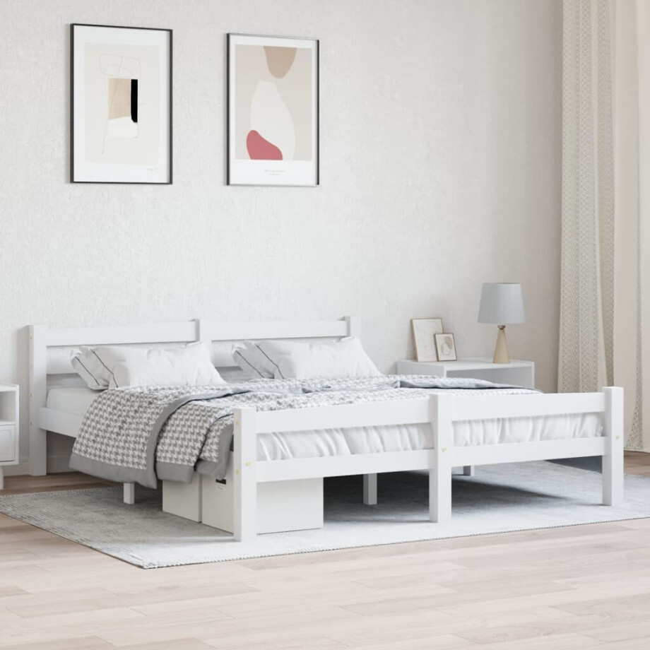 vidaXL Bedframe massief grenenhout wit 160x200 cm vidaXL Bedframe massief grenenhout wit 160x200 cm afbeelding 1