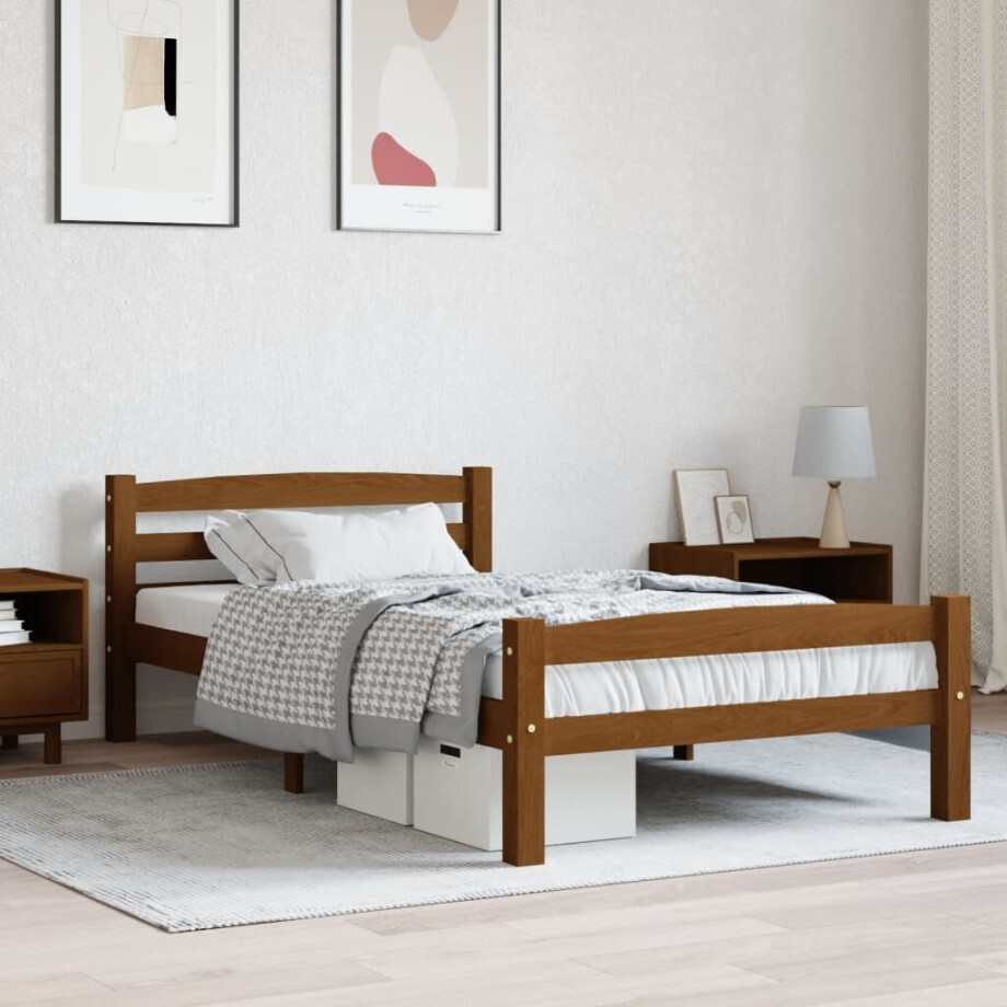 vidaXL Bedframe massief grenenhout honingbruin 90x200 cm afbeelding 1