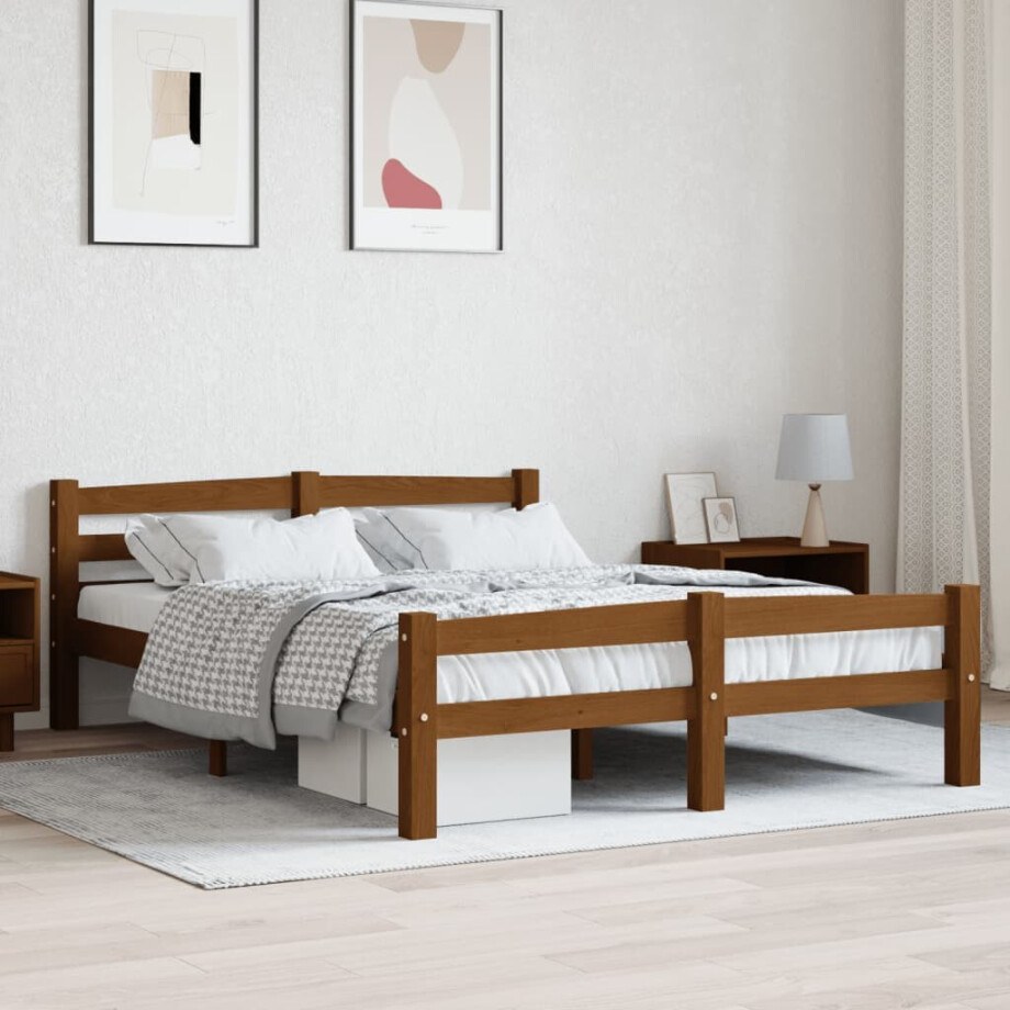 vidaXL Bedframe massief grenenhout honingbruin 140x200 cm vidaXL Bedframe massief grenenhout honingbruin 140x200 cm afbeelding 1