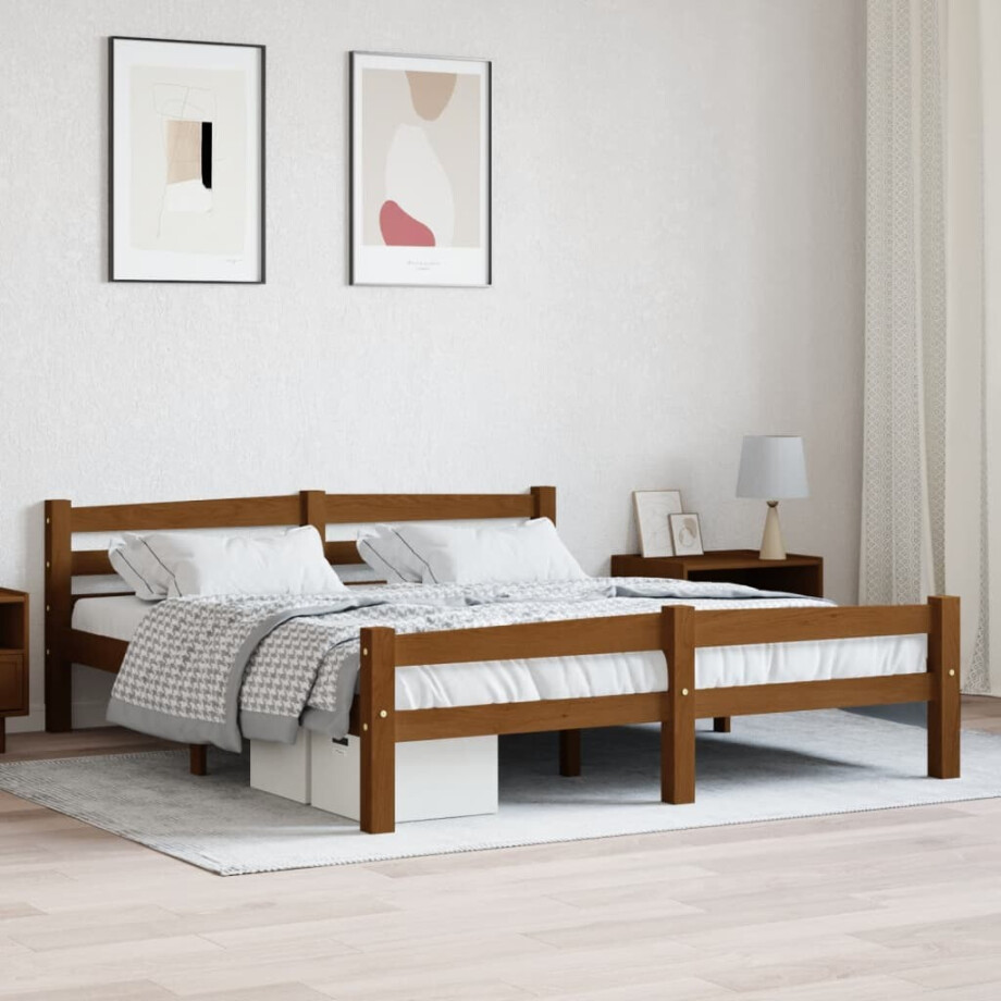vidaXL Bedframe massief grenenhout honingbruin 160x200 cm vidaXL Bedframe massief grenenhout honingbruin 160x200 cm afbeelding 1