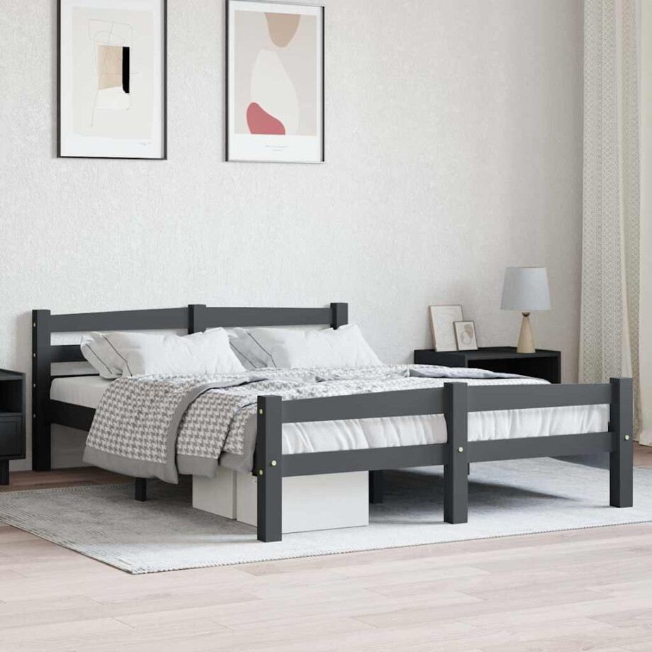 vidaXL Bedframe massief grenenhout donkergrijs 120x200 cm afbeelding 1