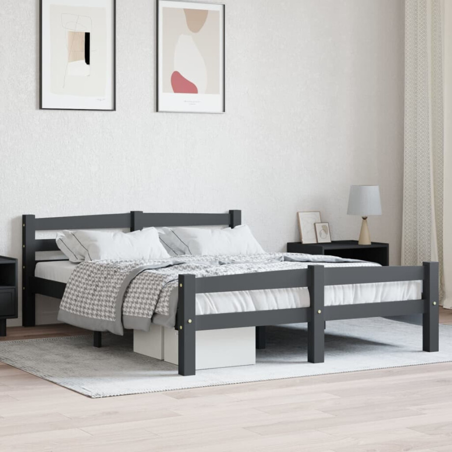 vidaXL Bedframe massief grenenhout donkergrijs 140x200 cm afbeelding 1