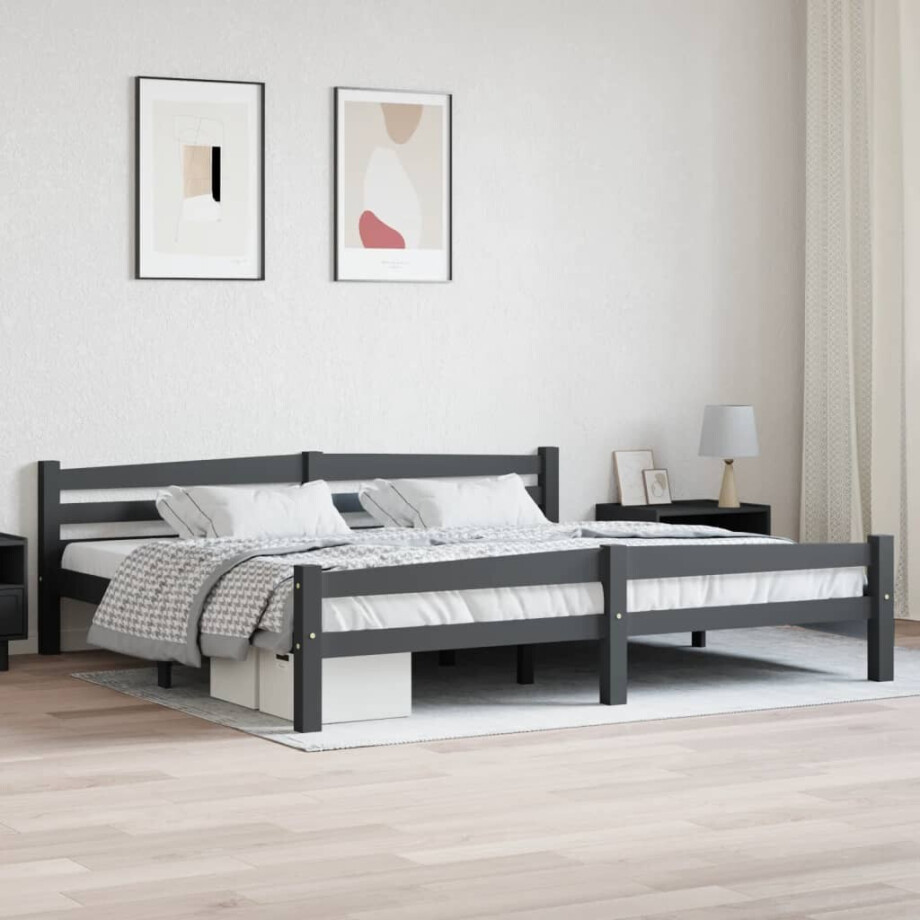 vidaXL Bedframe massief grenenhout donkergrijs 200x200 cm vidaXL Bedframe massief grenenhout donkergrijs 200x200 cm afbeelding 1