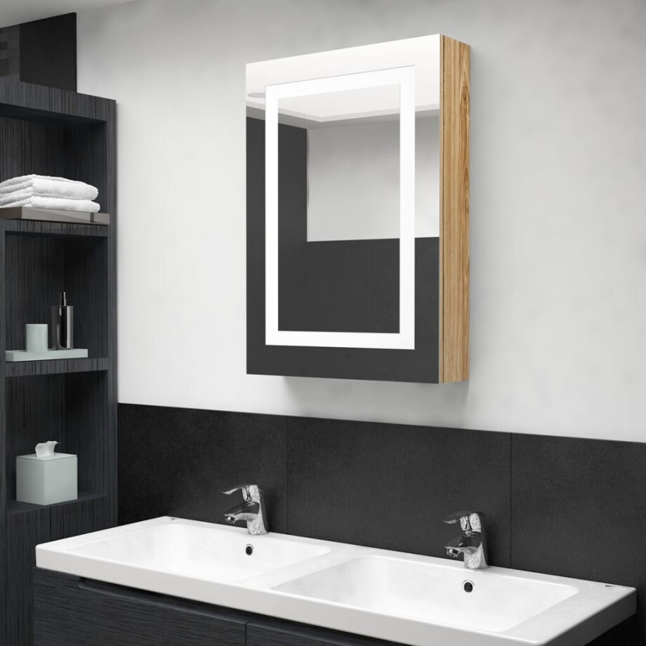 vidaXL Badkamerkast met spiegel en LED 50x13x70 cm eikenkleurig afbeelding 1