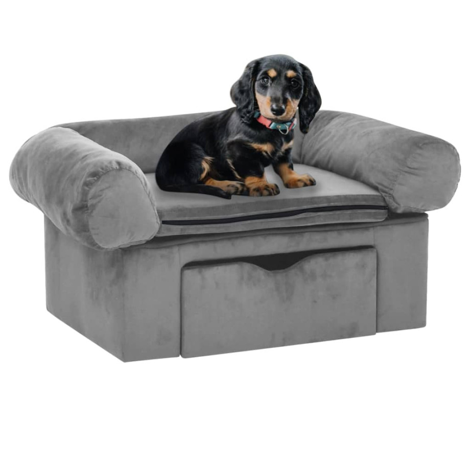 vidaXL Hondenbank met lade 75x50x38 cm pluche grijs afbeelding 1