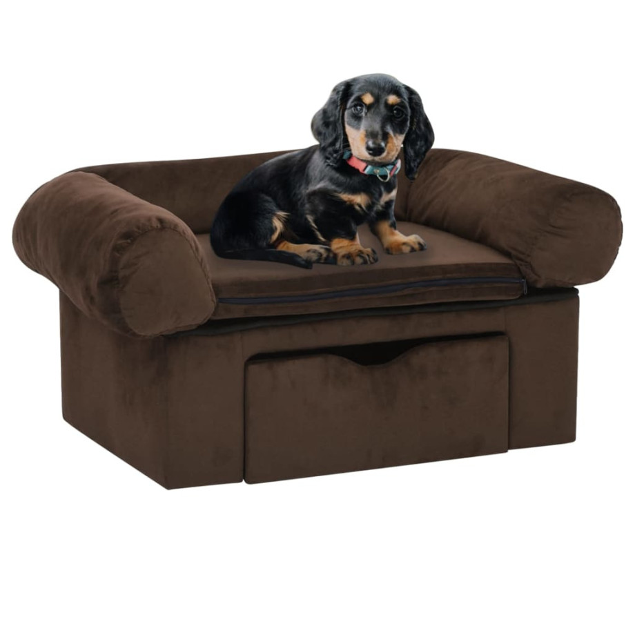 vidaXL Hondenbank met lade 75x50x38 cm pluche bruin afbeelding 1