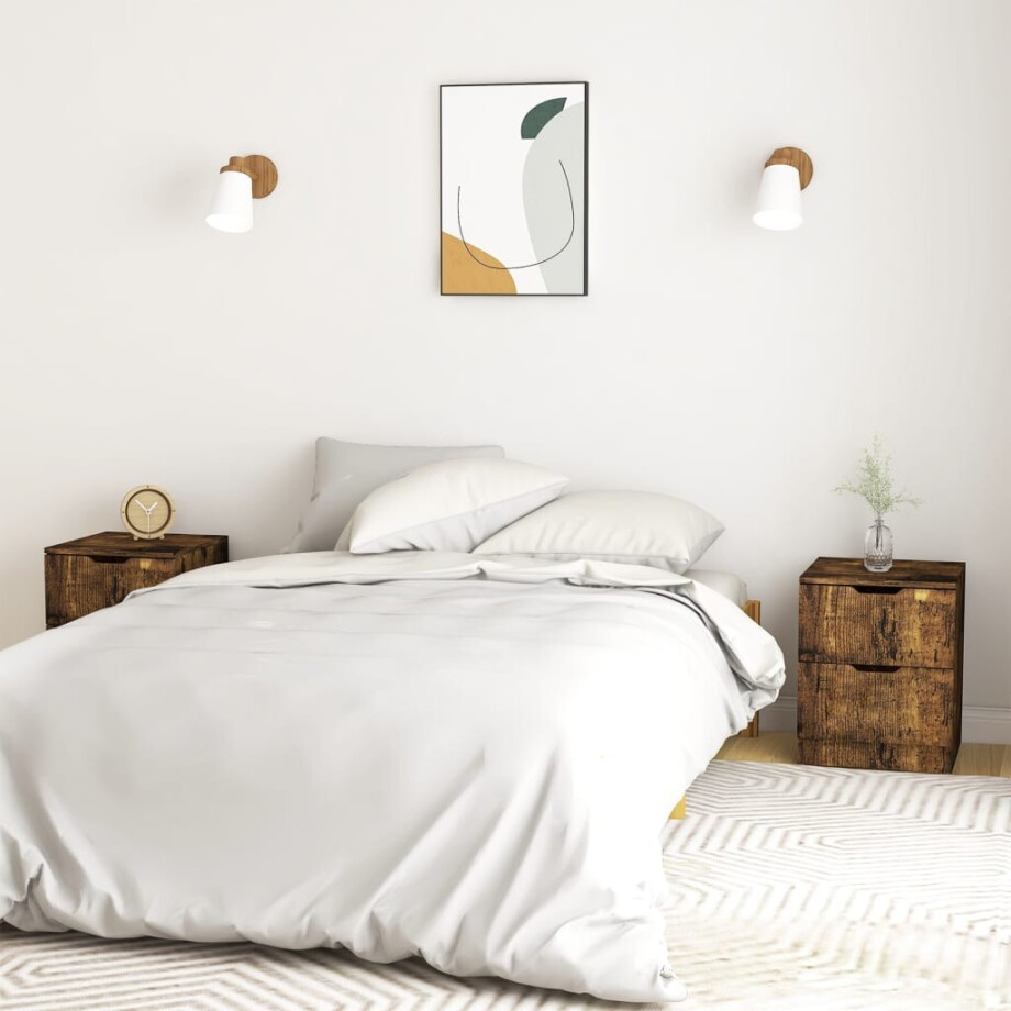 vidaXL Nachtkastjes 2 st 40x40x50 cm bewerkt hout gerookt eikenkleurig afbeelding 1